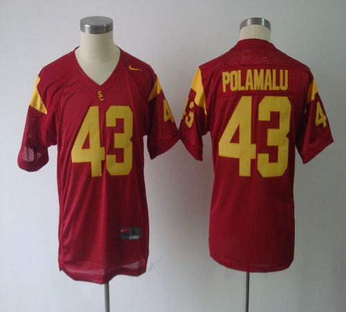 Trojans #43 Troy Polamalu Red Stitched Youth NCAA Jersey